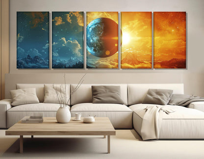 Abstract Day Night Canvas - High Quality Cotton Canvas Print | Moon Sun Wall Art