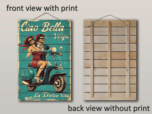 Vintage Italian Wall Art – Natural Wood Print | Rustic Wood Plank Decor