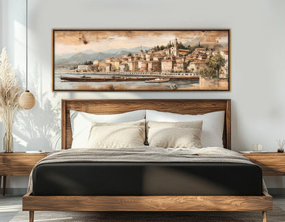 Vintage Nice Coast Canvas Print, Retro French Riviera Painting, Framed and Ready to Hang