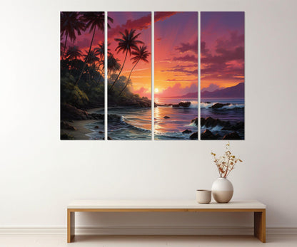 Maui Sunset Canvas Print – Framed Canvas Art | Tropical Sunset Painting, Ready to Hang