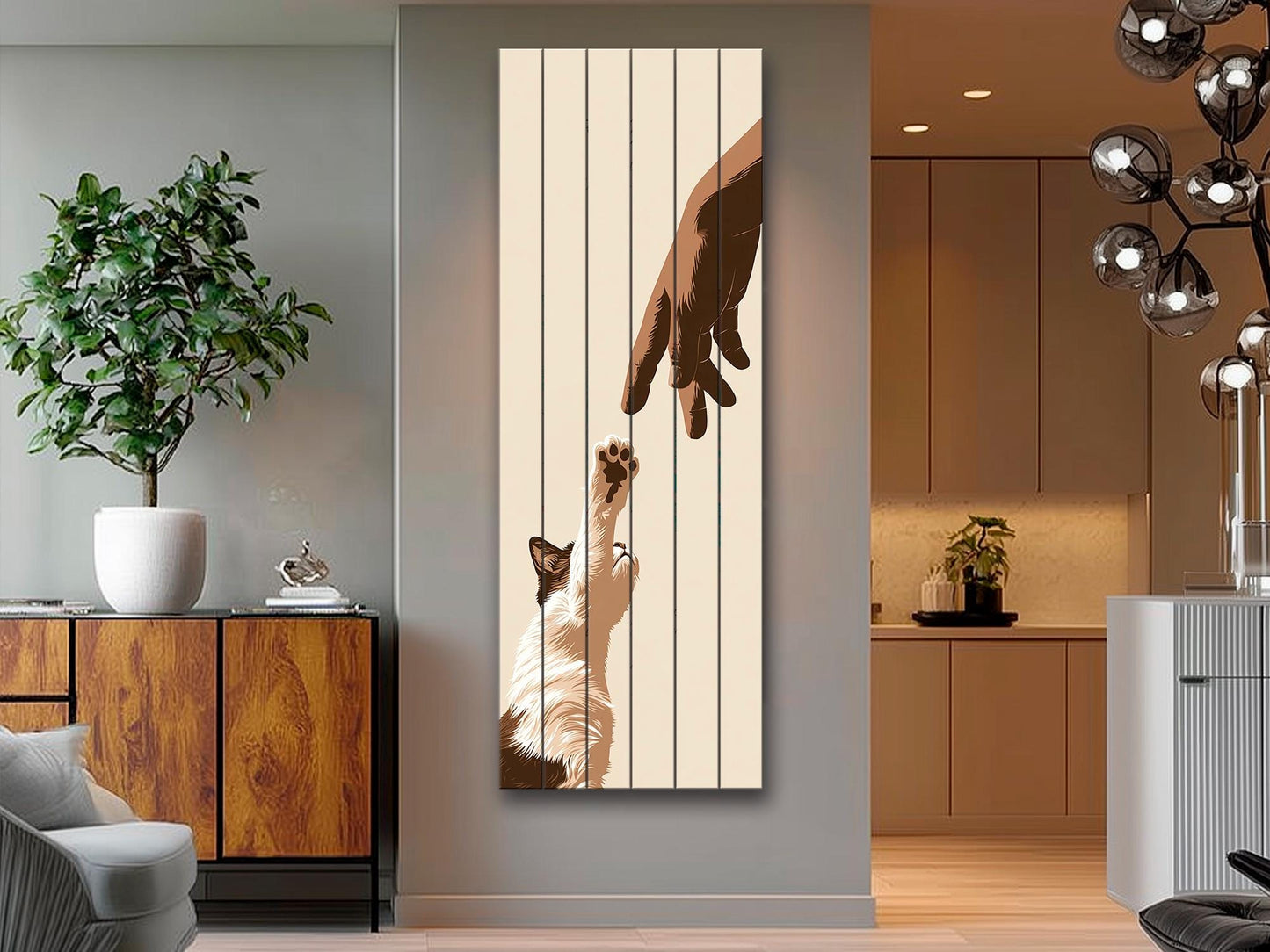Vintage Kitten Wall Art – Rustic Wood Wall Decor with Cozy Cat Print