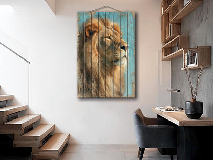 Wood Wall Art – Majestic Lion Wood Print | Rustic Wildlife Wall Decor