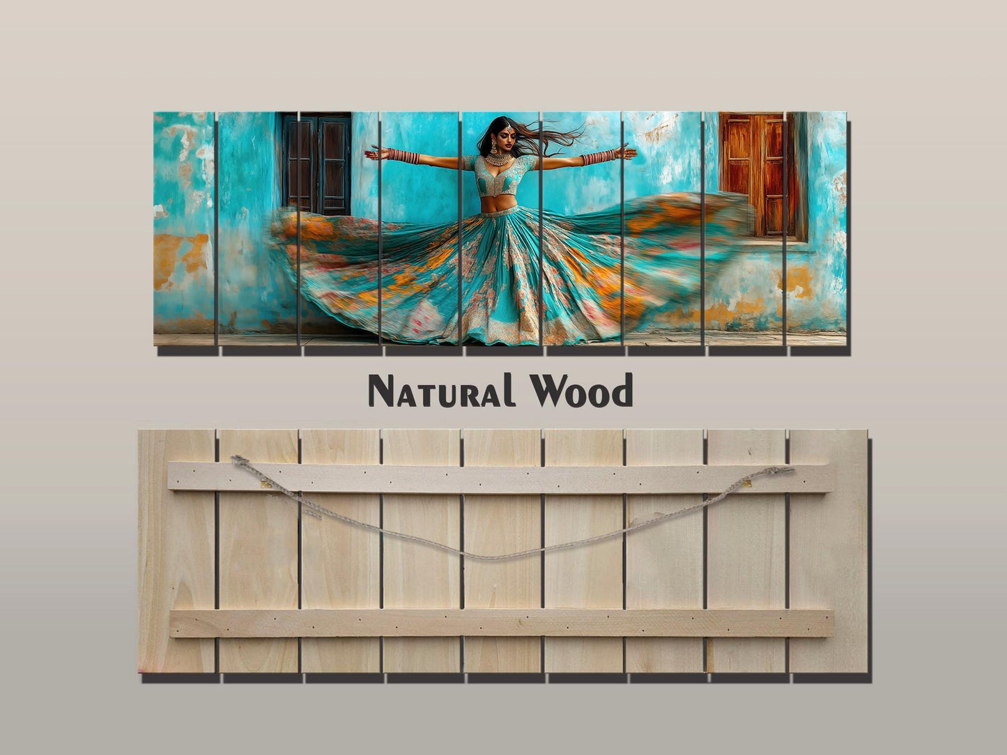 Beautiful Indian Woman Dancing Print on Wood - Rajasthan Wall Decor