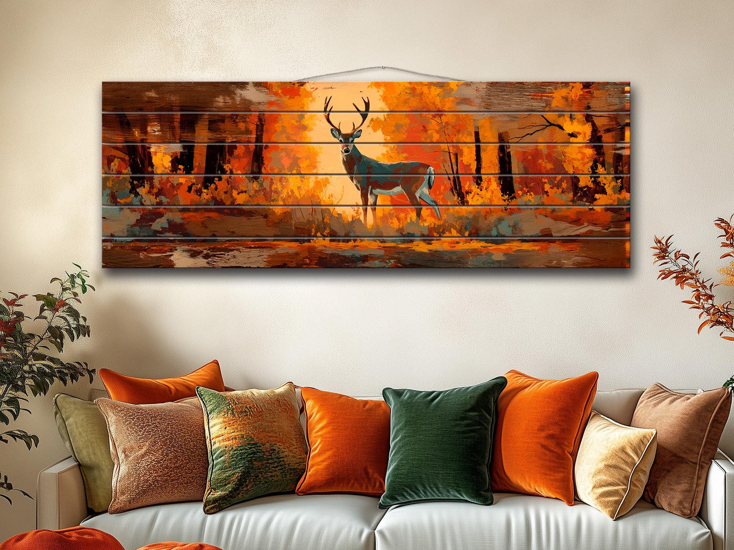 Deer Wall Art - Rustic Wood Print | Autumn Deer Print on Wood | Cabin Decor