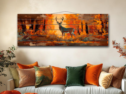 Deer Wall Art - Rustic Wood Print | Autumn Deer Print on Wood | Cabin Decor