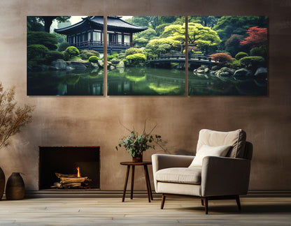Japanese Garden Canvas Print – Large Panoramic Japan Wall Art | Ready to Hang Framed Canvas