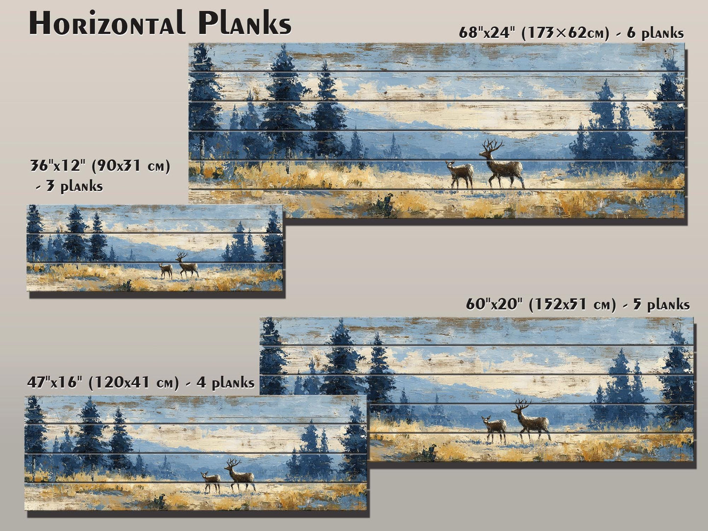 Deer Wood Art – Rustic Cabin Decor | Handcrafted Natural Wood Print with Meadow Deer Painting