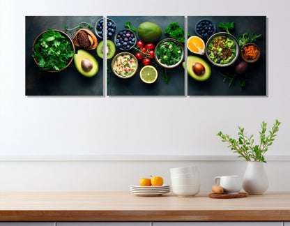 Healthy Food Canvas Print – Modern Kitchen Wall Art | Large Food Painting Ready to Hang