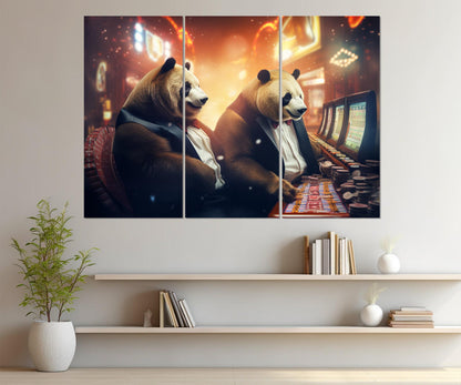 Casino Canvas Print - Panda Casino Painting | Framed Canvas Print, Ready to Hang