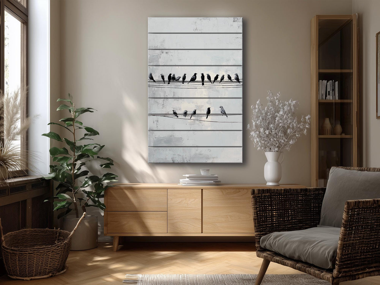 Rustic Wood Wall Art – Minimalist Bird Wall Decor on Natural Wood Planks