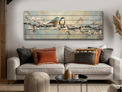 Rustic Wood Wall Art | Nature Wall Decor with Birds Print on Wood Planks, Fade Resistant