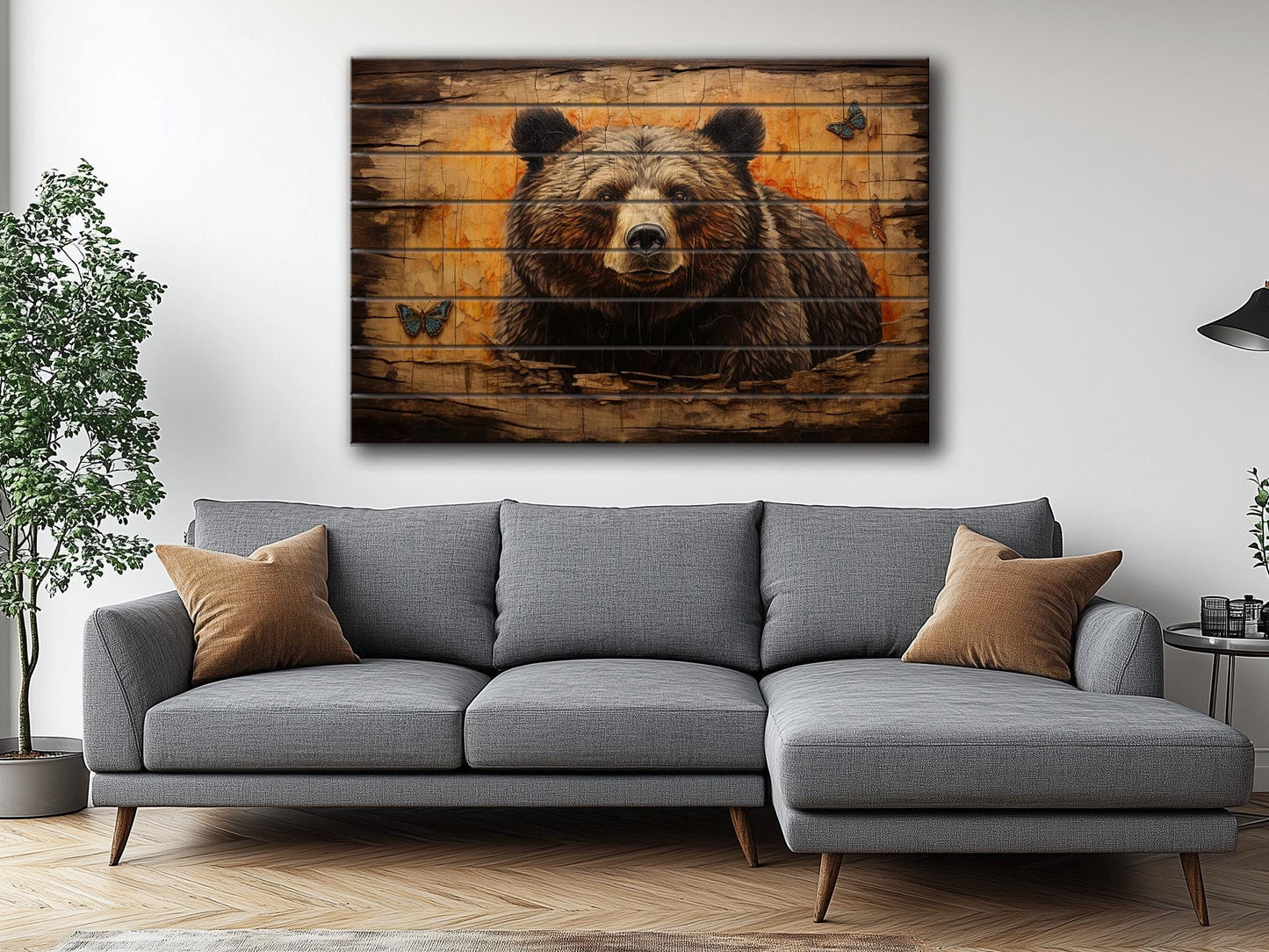 Rustic Grizzly Bear Print - Natural Wood Wall Art | Cabin Decor & Wildlife Artwork