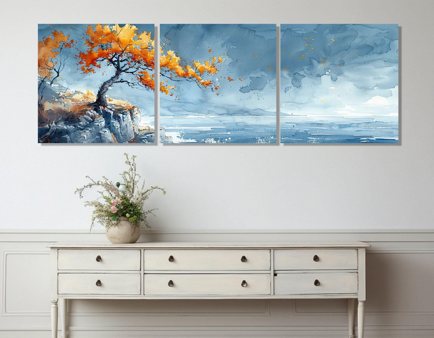 Lonely Tree Canvas Print – Panoramic Sea Canvas, Modern Bedroom Wall Art, Framed Ready to Hang