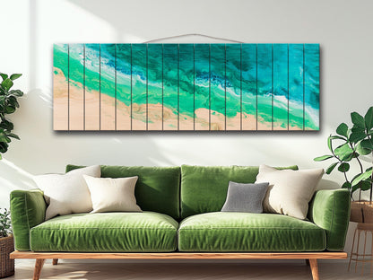 Aerial Beach Wood Wall Art - Abstract Beach Painting Printed on Wood, Beach Wall Art, Soft Tones Beach Painting, Rustic Nautical Wall Decor