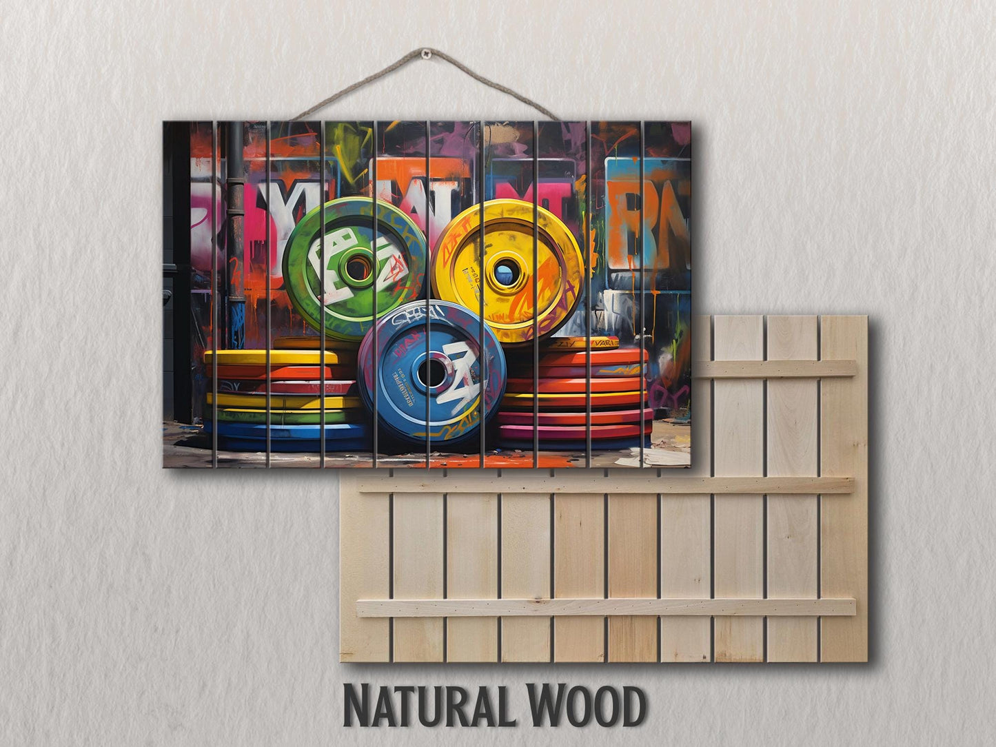Fitness Wall Art - Rustic Wood Art Gym Wall Decor | Industrial Gym Decor Barbell Print Wood