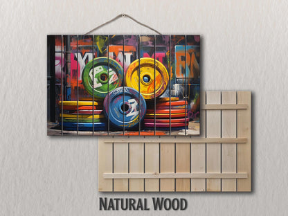 Fitness Wall Art - Rustic Wood Art Gym Wall Decor | Industrial Gym Decor Barbell Print Wood
