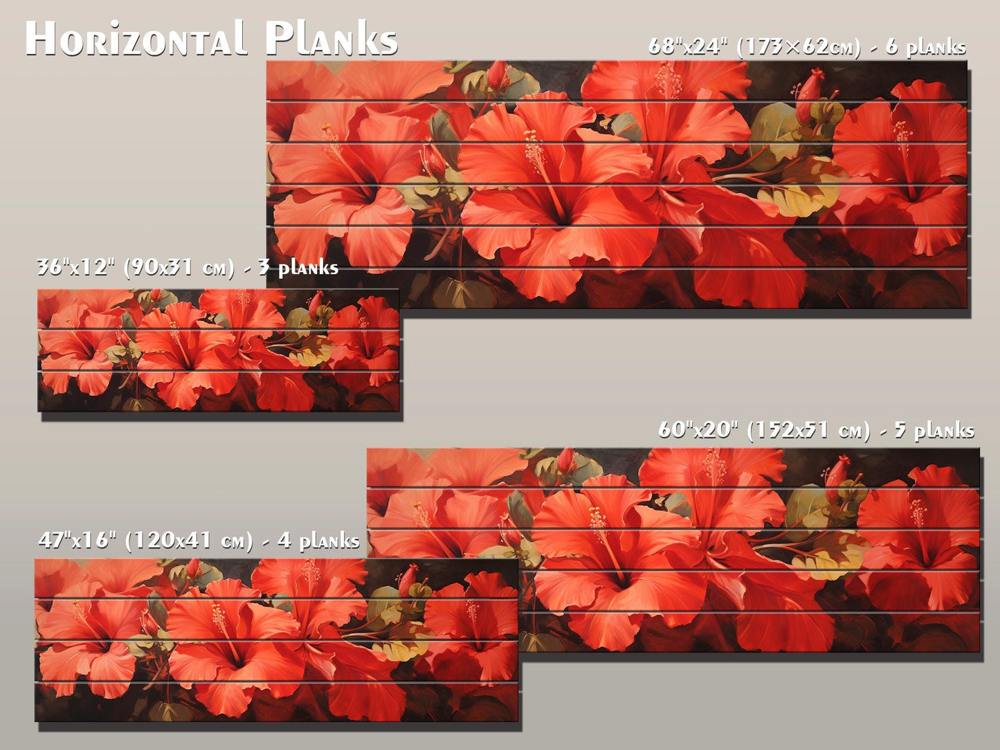 Red Hibiscus Wood Print – Natural Wood Wall Art | Impressionist Floral Decor