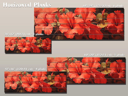 Red Hibiscus Wood Print – Natural Wood Wall Art | Impressionist Floral Decor