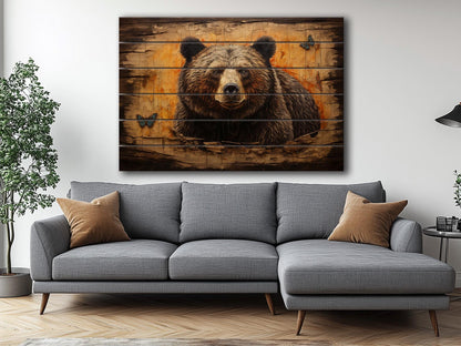Rustic Grizzly Bear Print - Natural Wood Wall Art | Cabin Decor & Wildlife Artwork