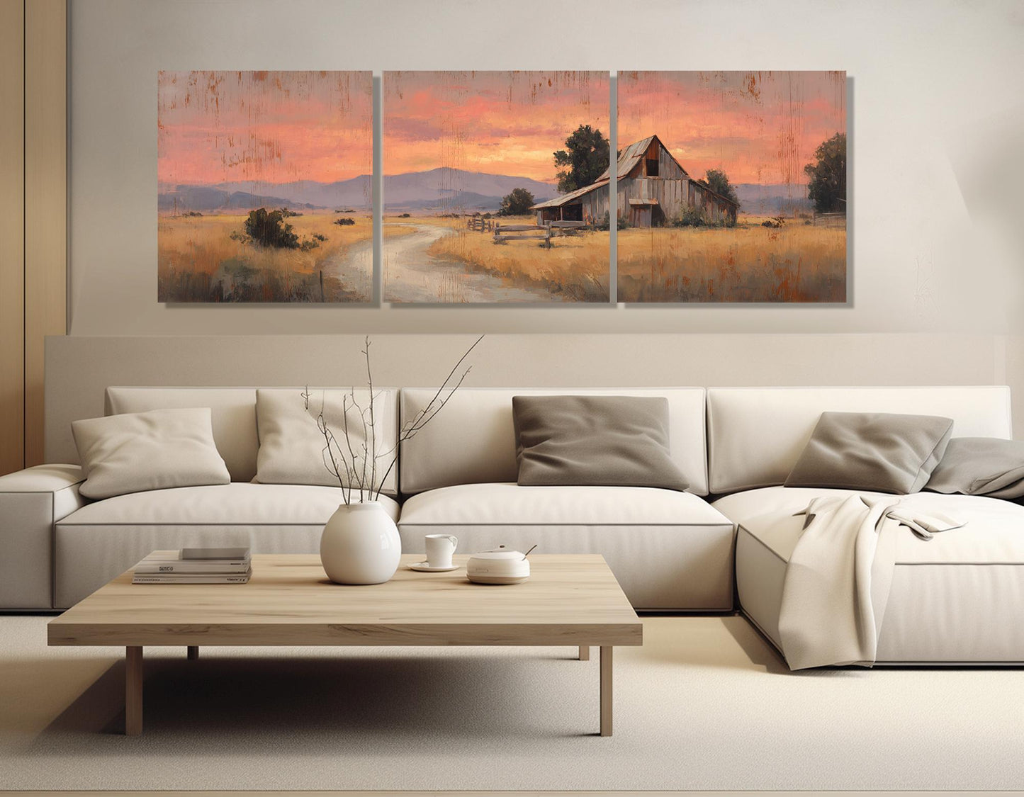 Rustic Barn Canvas Print - Framed Canvas Print | Sunset Barn Painting, Ready to Hang