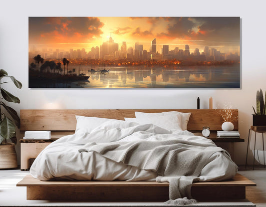 San Diego Sunset Canvas - Framed Cotton Canvas Artwork | Abstract Cityscape Print