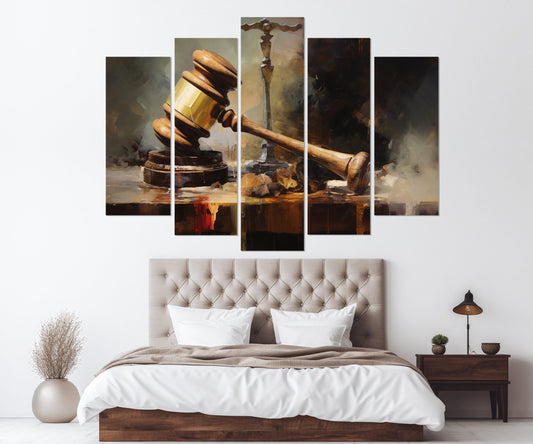 Gavel Canvas Print - Justice Wall Art | Vintage Style Oil Painting, Lawyer Office Decor