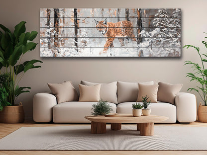 Lynx Wood Wall Art – Rustic Forest Animal Print on Natural Wood Planks