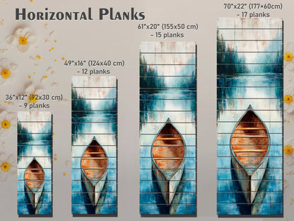 Wood Wall Art – Canoe Lake Painting on Rustic Natural Wood Plank – Nautical Scene Print