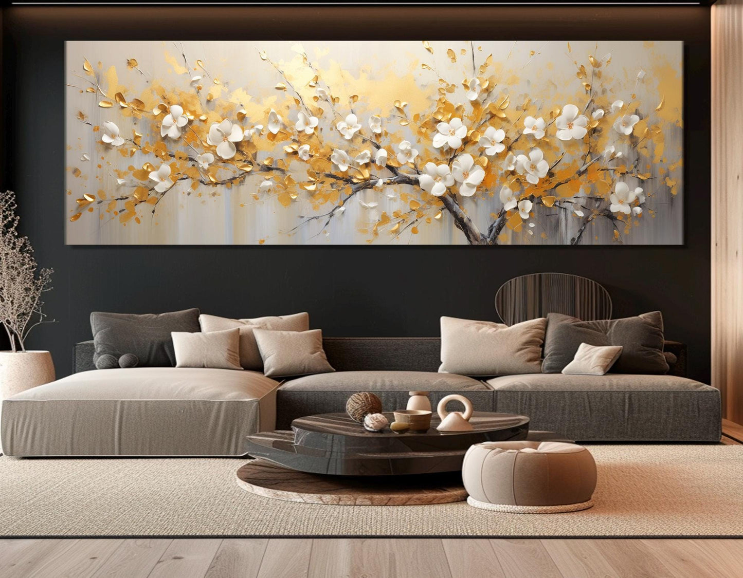 Gold Blossom Canvas Print – Abstract Tree Art | Luxury Wall Decor, Framed & Ready to Hang