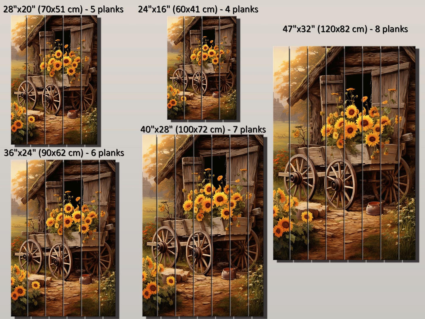 Rustic Sunflower Wall Art – Handcrafted Wooden Sunflower Print on Wood Panel