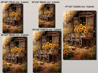 Rustic Sunflower Wall Art – Handcrafted Wooden Sunflower Print on Wood Panel