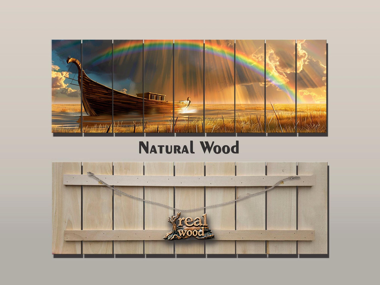 Noah's Ark Wall Art – Natural Wood Plank Print | Rustic Farmhouse Decor