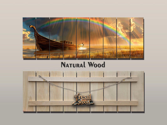 Noah's Ark Wall Art – Natural Wood Plank Print | Rustic Farmhouse Decor