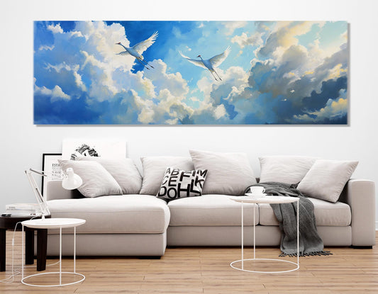 Cranes Wall Art – Soaring Bird Artwork on Large Gallery Wrapped Canvas Print