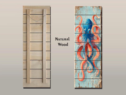 Octopus Wood Art – Colorful Nautical Wall Art | Coastal Sea Painting on Natural Wood
