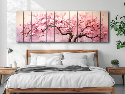 Magnolia Wood Print – Pink Magnolia Decor | Natural Wood Wall Art, Rustic Wooden Plank