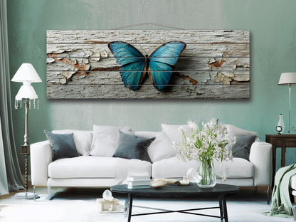 Blue Butterfly Wall Art – Rustic Wood Decor With Pastel Butterfly Print On Wood