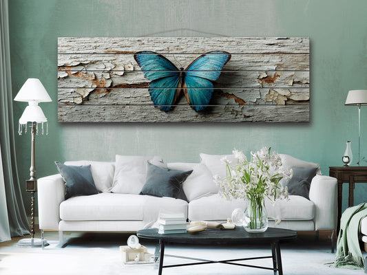 Blue Butterfly Wall Art – Rustic Wood Decor With Pastel Butterfly Print On Wood