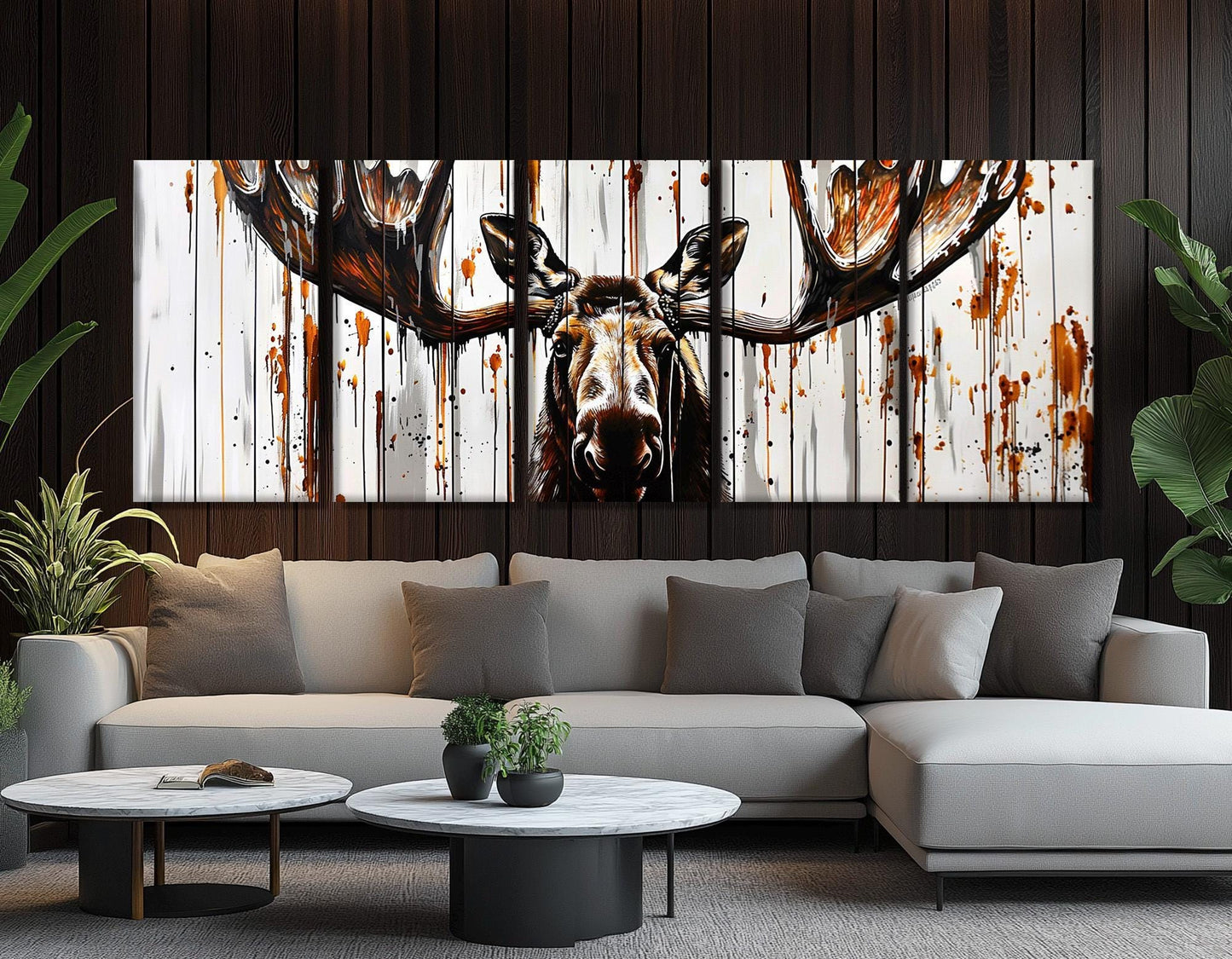 Moose Wall Art – Abstract Moose Painting on Gallery Wrapped Canvas | Framed & Ready to Hang