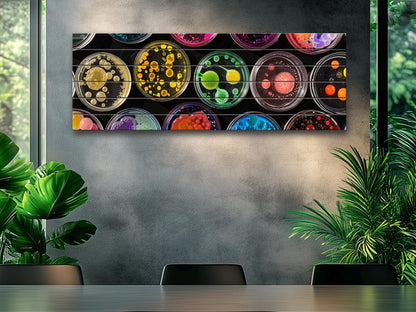 Petri Dish Wall Art – Colorful Abstract Science Print on Natural Wood Decor