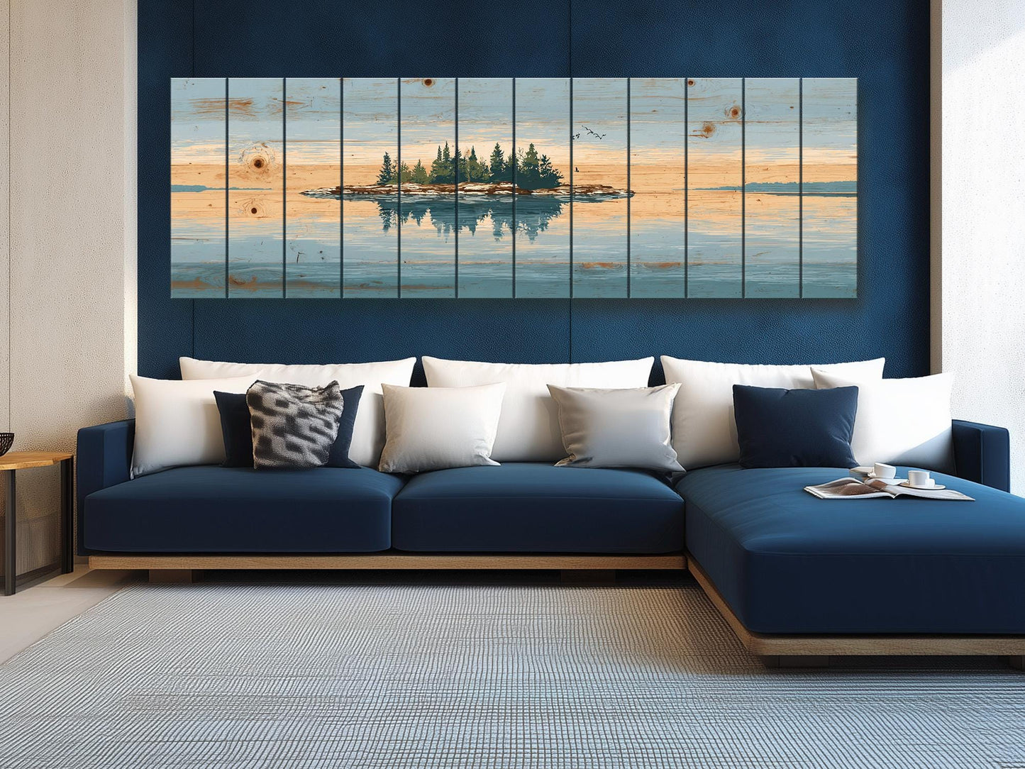 Lake Island Wood Art – Rustic Wood Wall Art with Serene Lake Landscape