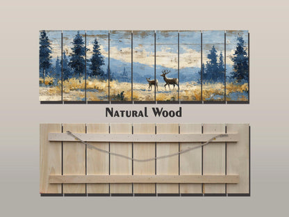 Deer Wood Art – Rustic Cabin Decor | Handcrafted Natural Wood Print with Meadow Deer Painting