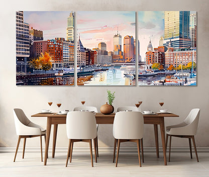 Boston Panoramic Canvas | Large Cotton Canvas Print - Ready to Hang Framed Wall Decor