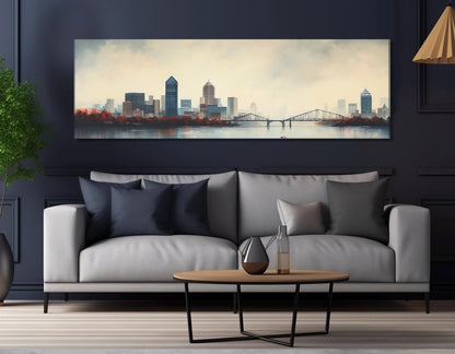 Louisville Skyline Canvas – Misty Cityscape Decor | Framed Canvas Print Ready to Hang