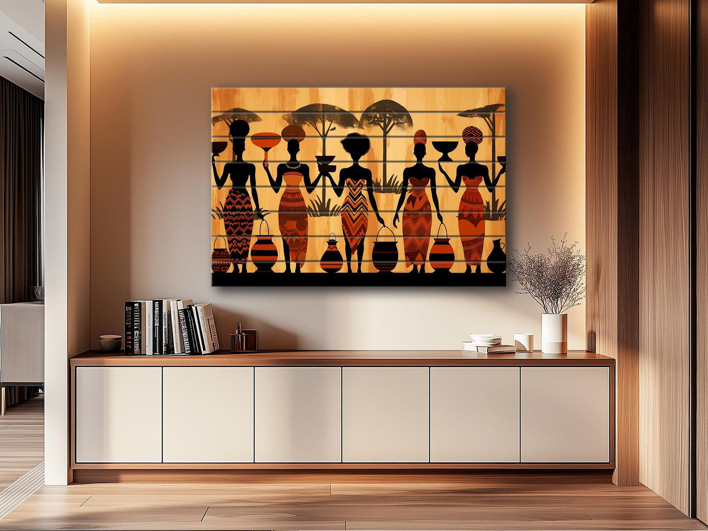 Wood Wall Art – Abstract African Painting on Wood | Ethnic Wall Decor, Rustic Style