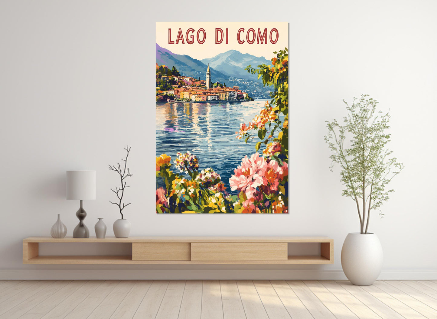 Lake Como Painting – Scenic Italian Lake Art | Framed Canvas Print Ready to Hang