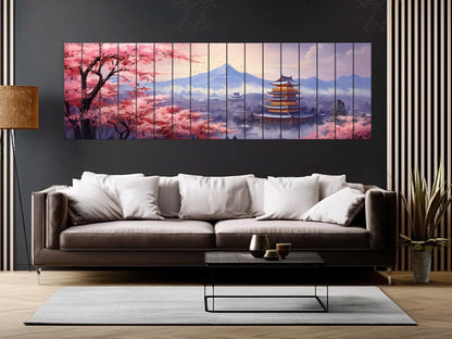 Sakura Blossom Wall Art – Japanese Wood Art Print on Natural Wood Planks