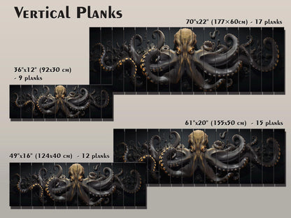 Black And Gold  Octopus Printed On  Natural Wood – Nautical Wall Decor
