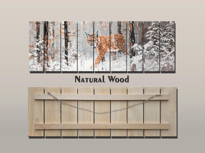Lynx Wood Wall Art – Rustic Forest Animal Print on Natural Wood Planks