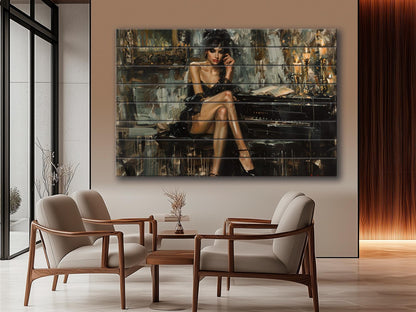 Wood Wall Art - Sexy Woman Poster in Boldini Style | Natural Wood Print, Ready to Hang Decor